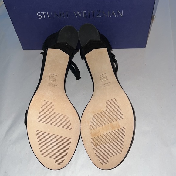 Stuart Weitzman NearlyNude Black suede ankle strap block heel sandals Sz 10.5 - Picture 13 of 16